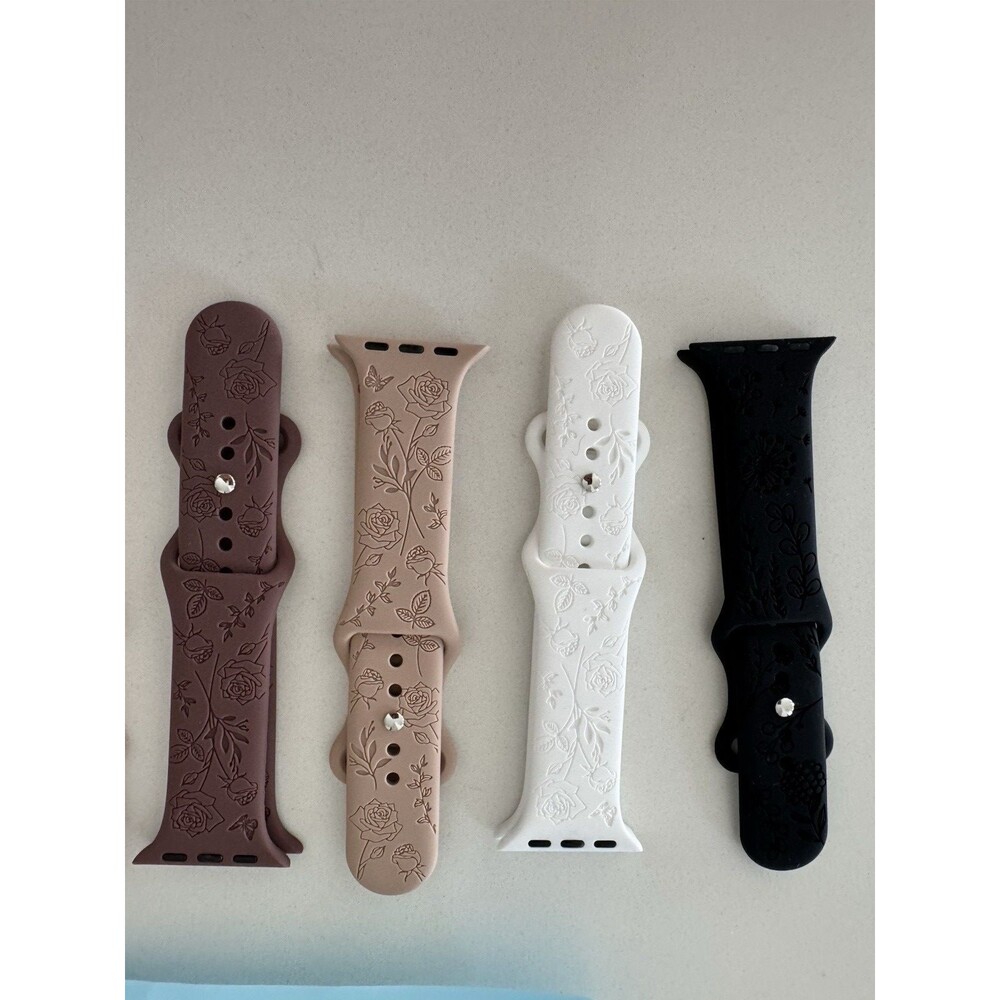 Flower Engraved Band Compatible Apple Watch Bands Silicone Floral 38 40 41mm 6pk - Picture 3 of 5